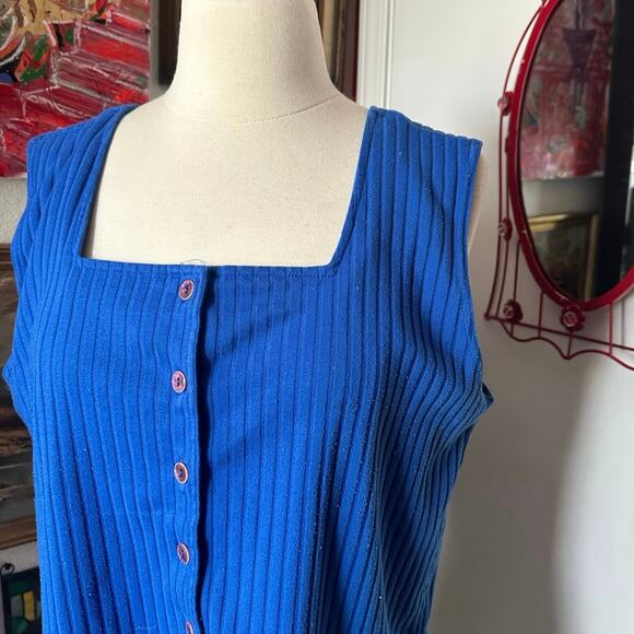 denim republic button up ribbed tank top blue - Picture 2 of 3